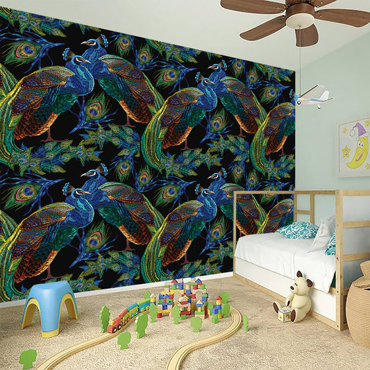 Embroidery Peacock Pattern Print Wall Sticker