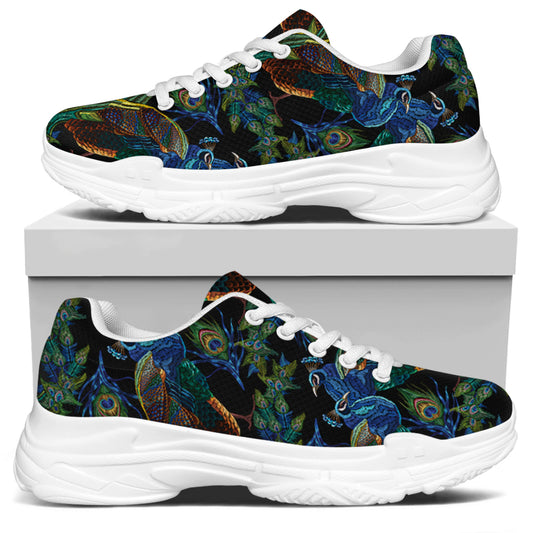 Embroidery Peacock Pattern Print White Chunky Shoes
