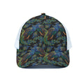 Embroidery Peacock Pattern Print White Mesh Trucker Hat
