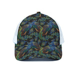 Embroidery Peacock Pattern Print White Mesh Trucker Cap