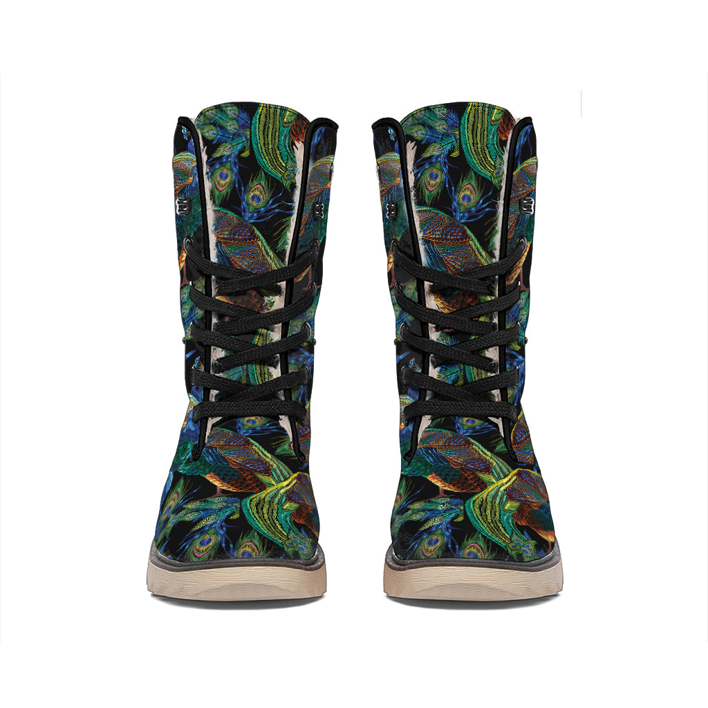 Embroidery Peacock Pattern Print Winter Boots