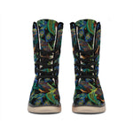 Embroidery Peacock Pattern Print Winter Boots