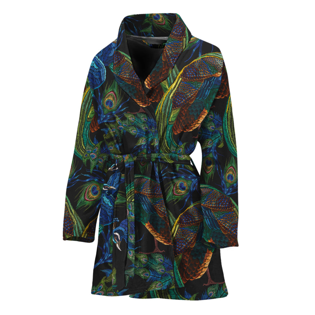 Embroidery Peacock Pattern Print Women's Bathrobe