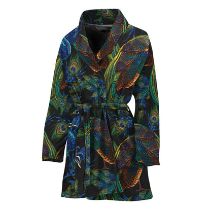 Embroidery Peacock Pattern Print Women's Bathrobe