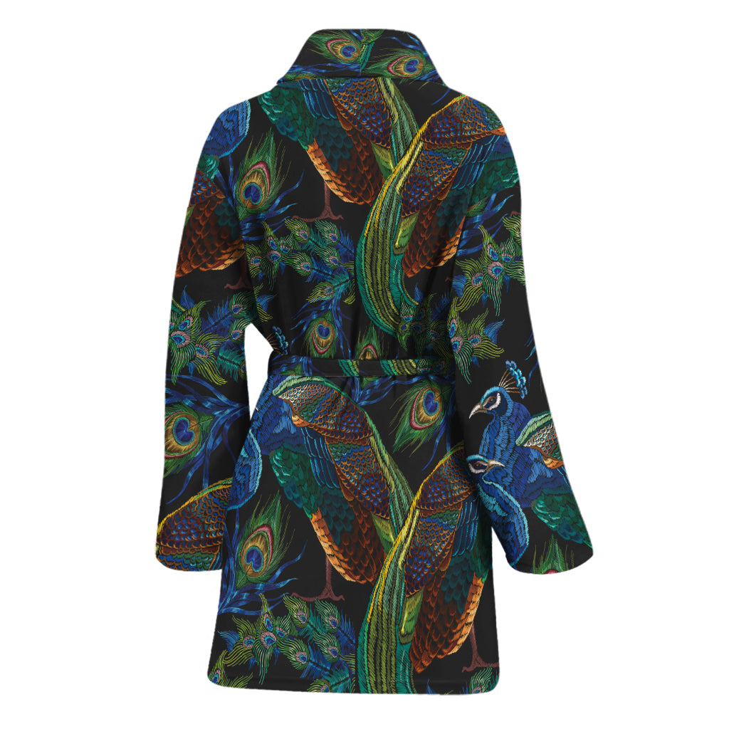 Embroidery Peacock Pattern Print Women's Bathrobe