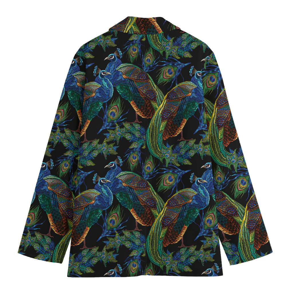Embroidery Peacock Pattern Print Women's Blazer