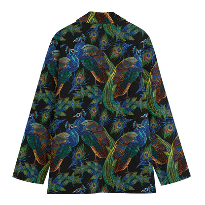 Embroidery Peacock Pattern Print Women's Blazer