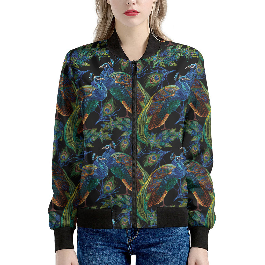 Embroidery Peacock Pattern Print Women's Bomber Jacket – GearFrost