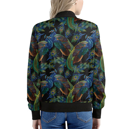 Embroidery Peacock Pattern Print Women's Bomber Jacket