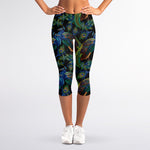 Embroidery Peacock Pattern Print Women's Capri Leggings