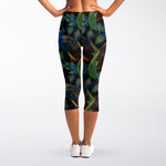 Embroidery Peacock Pattern Print Women's Capri Leggings