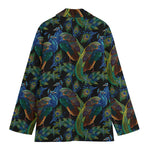 Embroidery Peacock Pattern Print Women's Cotton Blazer