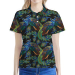Embroidery Peacock Pattern Print Women's Polo Shirt