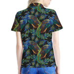 Embroidery Peacock Pattern Print Women's Polo Shirt