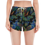 Embroidery Peacock Pattern Print Women's Split Running Shorts