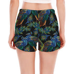 Embroidery Peacock Pattern Print Women's Split Running Shorts