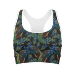 Embroidery Peacock Pattern Print Women's Sports Bra