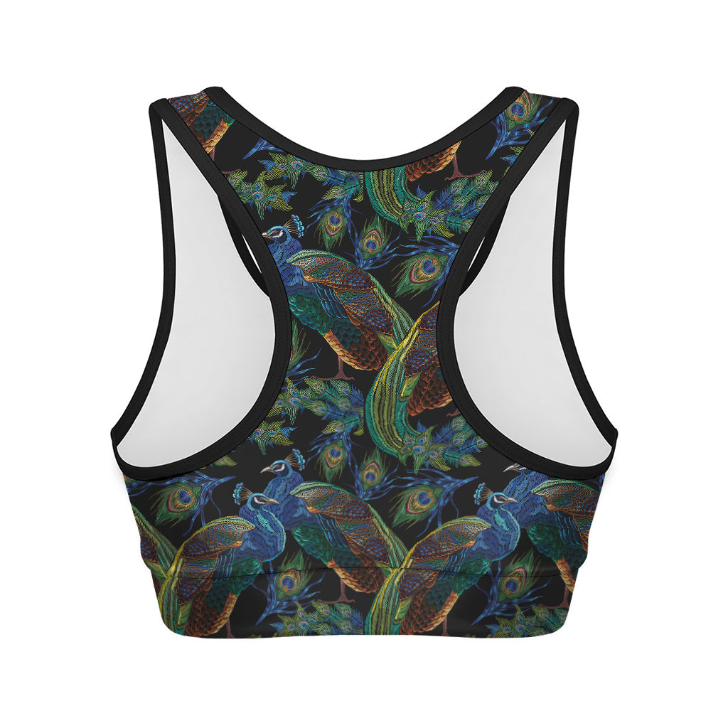 Embroidery Peacock Pattern Print Women's Sports Bra