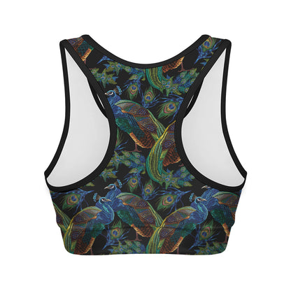 Embroidery Peacock Pattern Print Women's Sports Bra