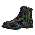 Embroidery Peacock Pattern Print Padded Collar Lace Up Boots