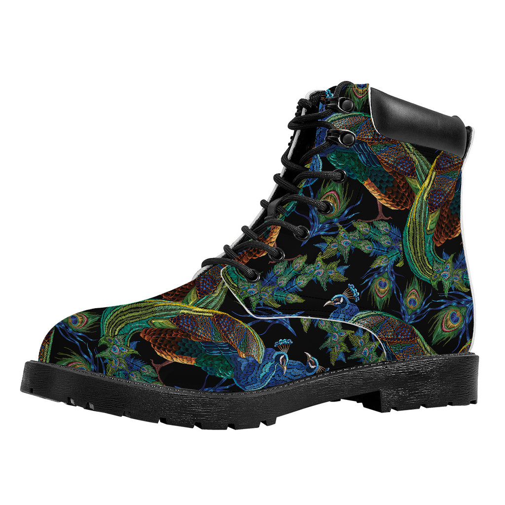 Embroidery Peacock Pattern Print Work Boots
