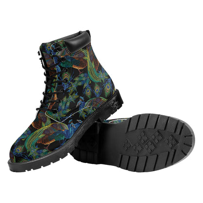 Embroidery Peacock Pattern Print Work Boots