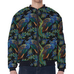 Embroidery Peacock Pattern Print Zip Sleeve Bomber Jacket