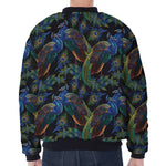 Embroidery Peacock Pattern Print Zip Sleeve Bomber Jacket