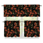 Embroidery Poppy Pattern Print 3 Piece Kitchen Curtains
