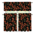 Embroidery Poppy Pattern Print 3 Piece Kitchen Curtains