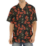Embroidery Poppy Pattern Print Aloha Shirt