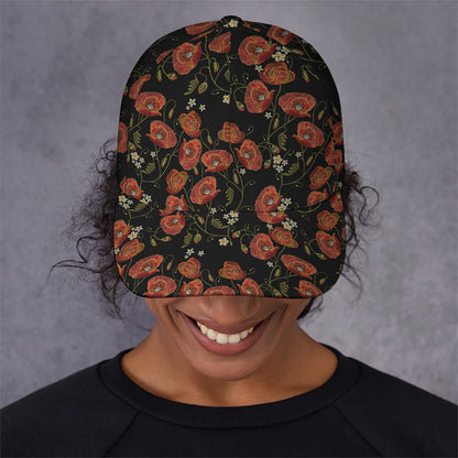 Embroidery Poppy Pattern Print Baseball Cap