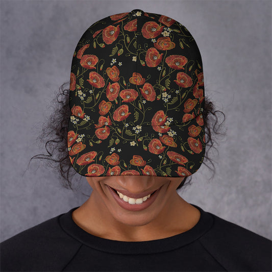 Embroidery Poppy Pattern Print Baseball Cap