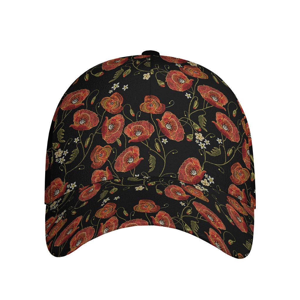 Embroidery Poppy Pattern Print Baseball Cap