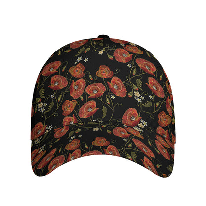 Embroidery Poppy Pattern Print Baseball Cap
