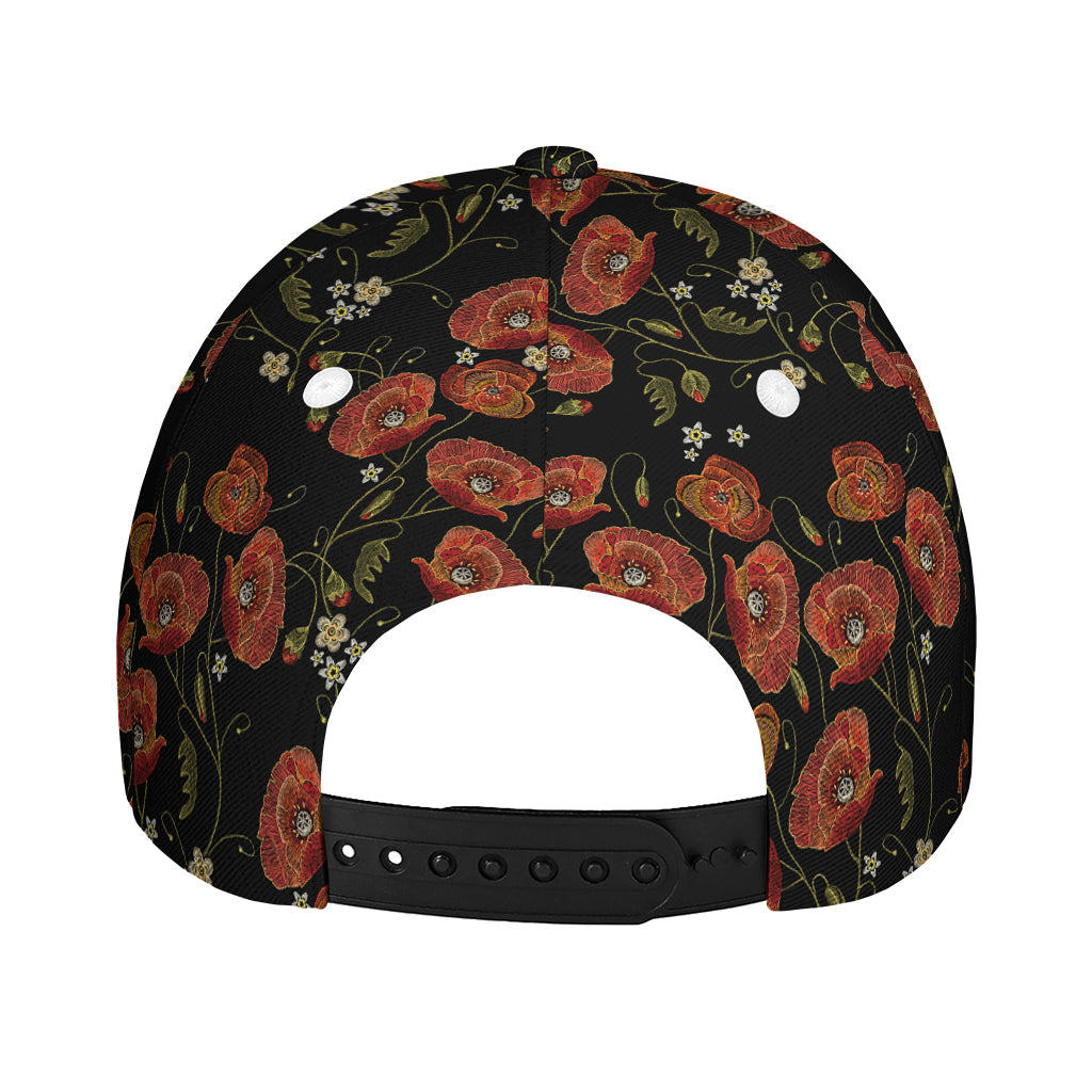 Embroidery Poppy Pattern Print Baseball Cap