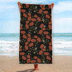 Embroidery Poppy Pattern Print Beach Towel
