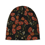 Embroidery Poppy Pattern Print Beanie