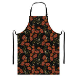 Embroidery Poppy Pattern Print Bib Apron With Pocket