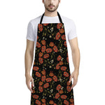 Embroidery Poppy Pattern Print Bib Apron With Pocket