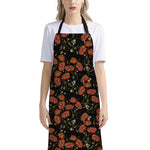 Embroidery Poppy Pattern Print Bib Apron With Pocket