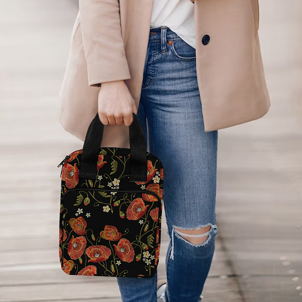 Embroidery Poppy Pattern Print Bible Tote Bag