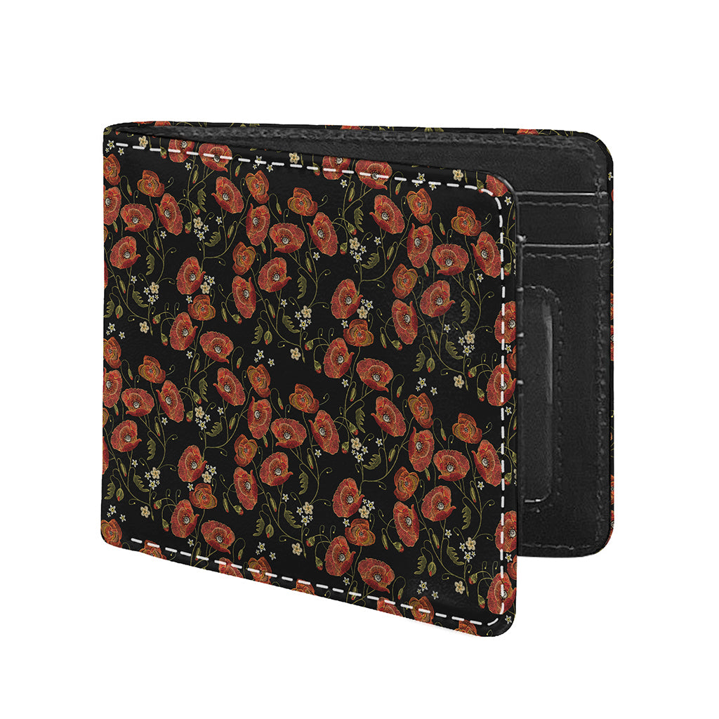 Embroidery Poppy Pattern Print Bifold Wallet