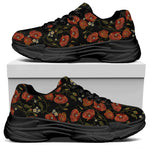 Embroidery Poppy Pattern Print Black Chunky Shoes