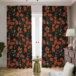 Embroidery Poppy Pattern Print Blackout Pencil Pleat Curtains