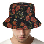Embroidery Poppy Pattern Print Bucket Hat