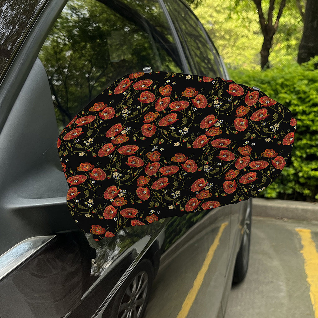 Embroidery Poppy Pattern Print Car Side Mirror Covers