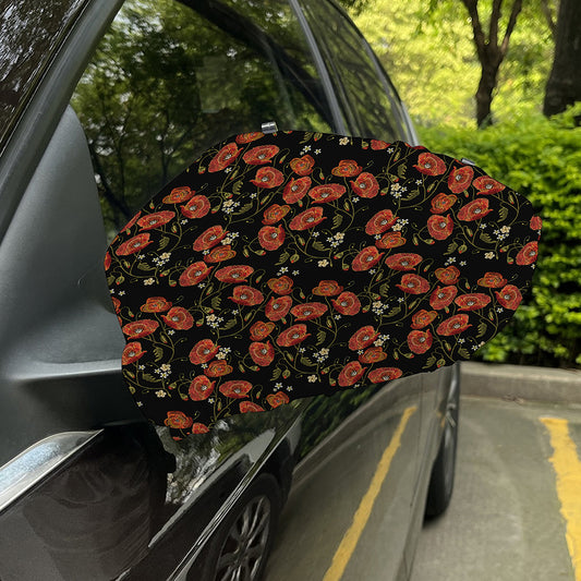 Embroidery Poppy Pattern Print Car Side Mirror Covers