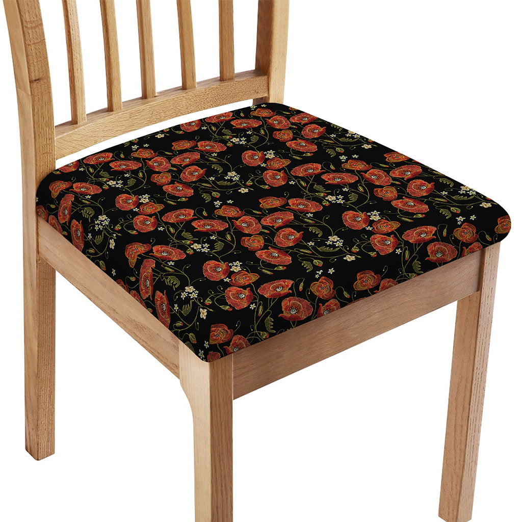 Embroidery Poppy Pattern Print Chair Cushion Cover