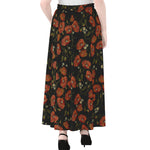 Embroidery Poppy Pattern Print Chiffon Maxi Skirt
